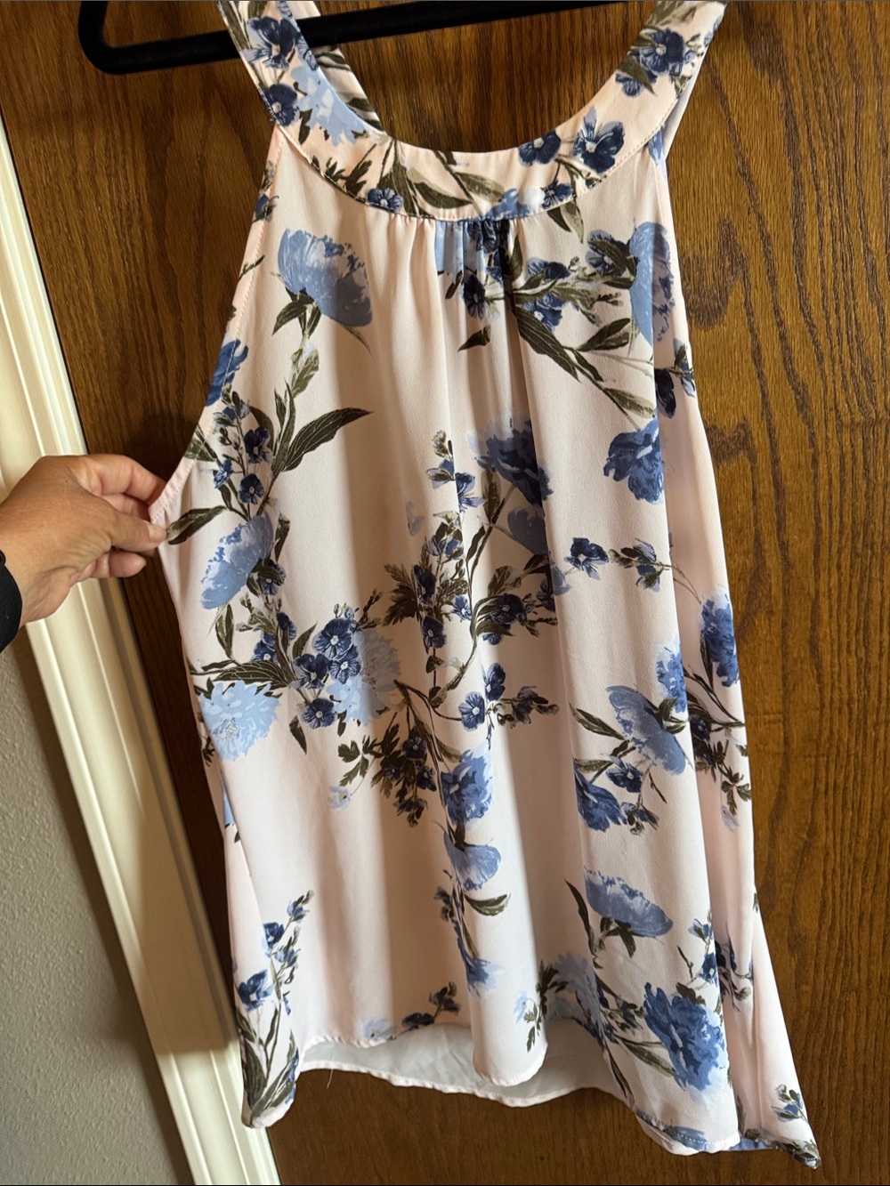 Soho Blue Floral Halter Top on soft Pink background